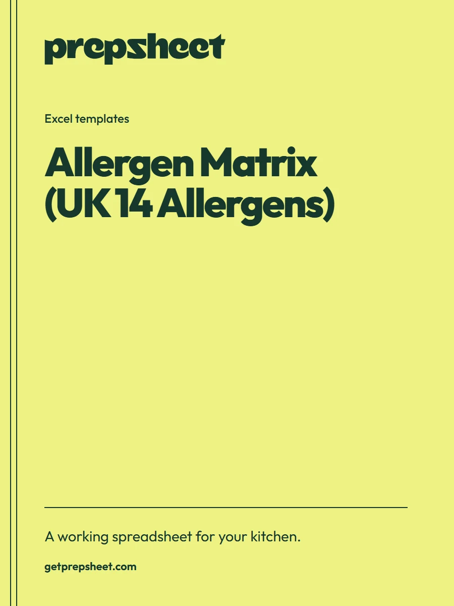 Allergen Matrix (UK 14 Allergens) — PrepSheet Excel template