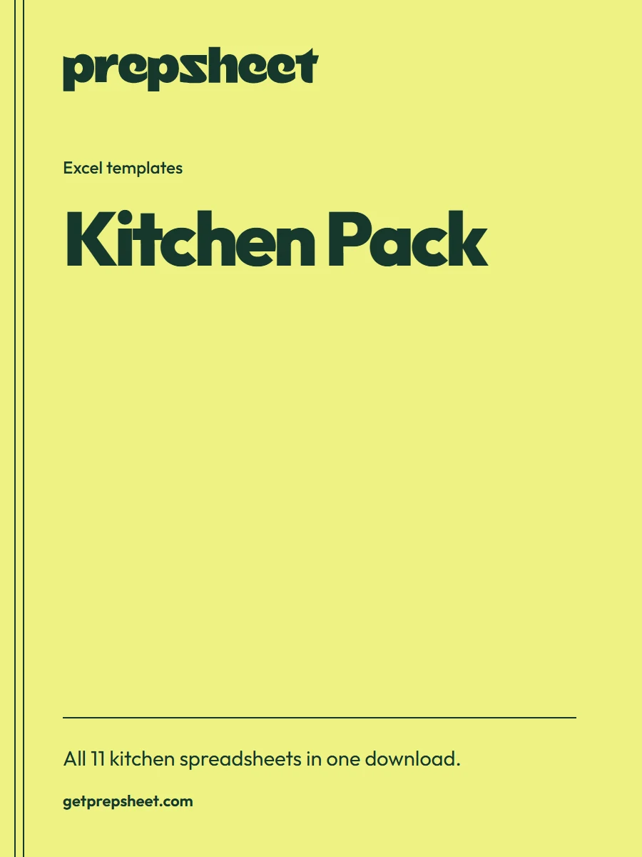 PrepSheet Kitchen Pack (all 11 tools) — PrepSheet Excel template