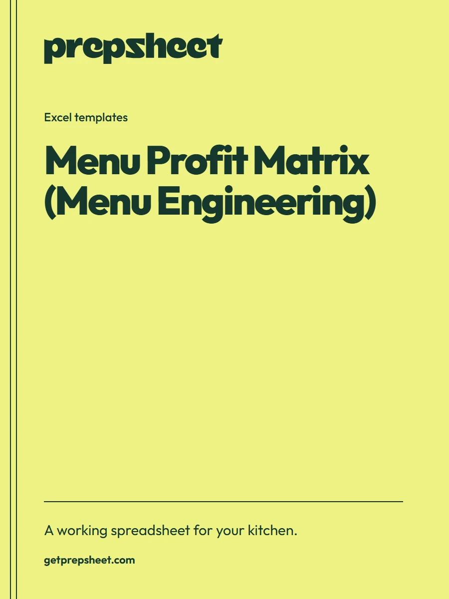 Menu Profit Matrix (Menu Engineering) — PrepSheet Excel template